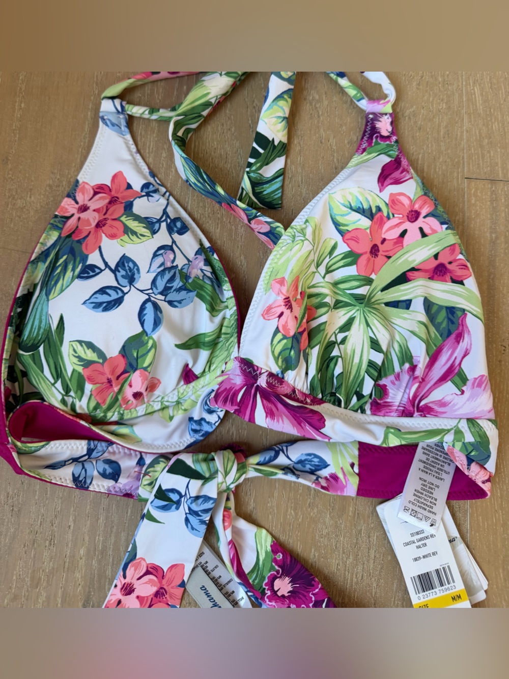 Tommy Bahama Pink and White Tropical Floral Halter Bikini - Picture 6 of 8